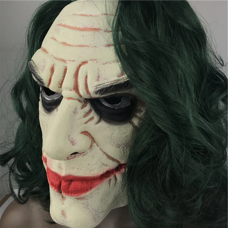 Halloween Joker Mask Adults Scary Killer Clown Joker Mask Hair Horror Smile Mask Costume Props Men Woman with Green Latex CN;GUA