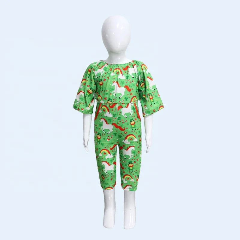 Wholesale Customization Kids Clothes Set Baby Girls Printed Toddler Girls Jumpsuits With Pockets