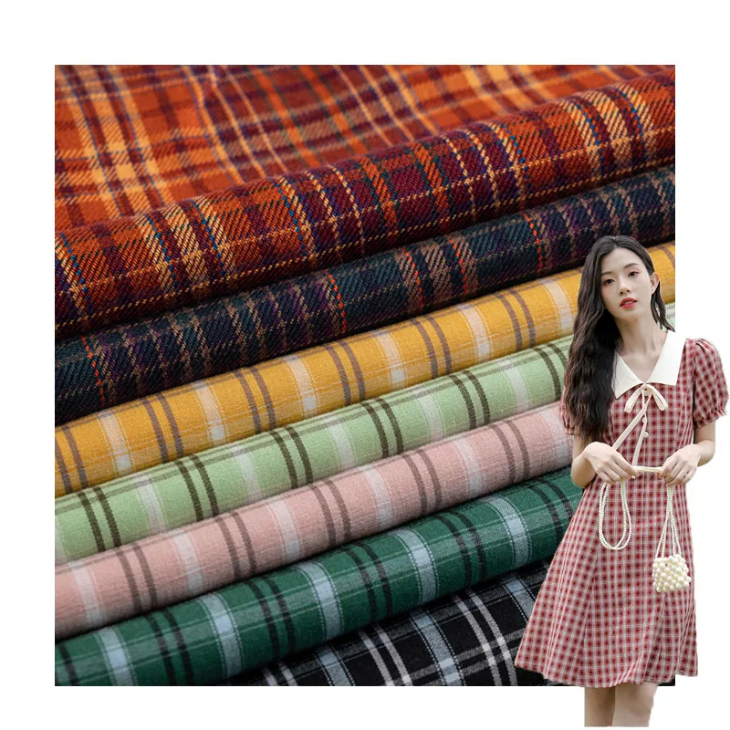 100% cotton yarn dyed check design plain tartan fabric for women garment