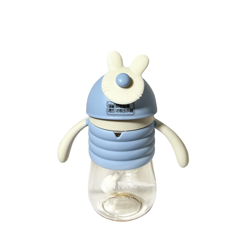 Hot Selling 300ml Baby Feeding Training Cup with Handle and Drinking Straw for Kids and Baby Water Bottle