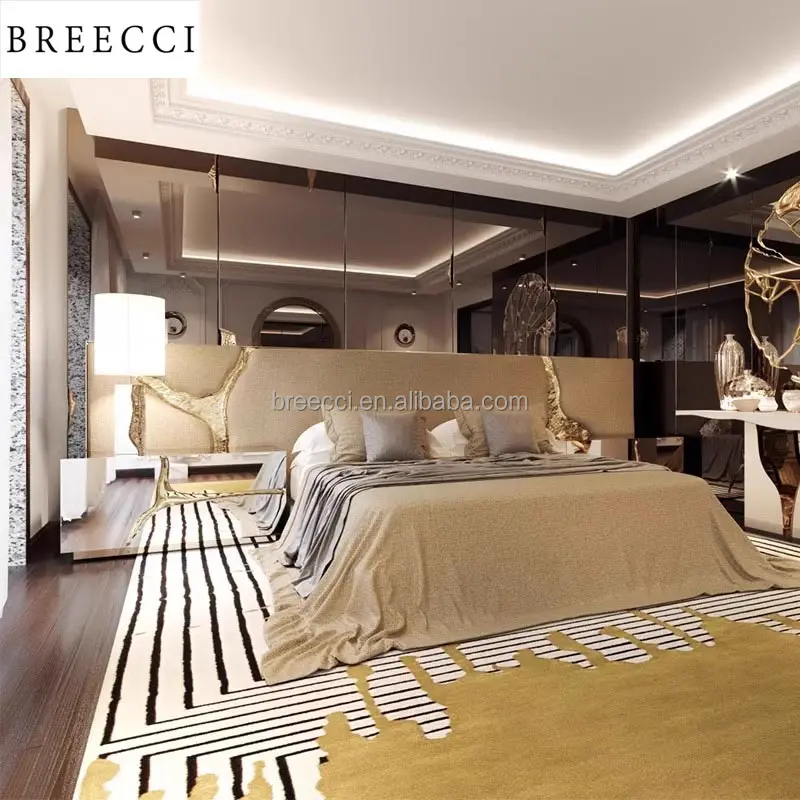 Роскошный современный полный комплект мебели для спальни размера «King-Size» низкопрофильный каркас кровати с кроватью «Queen-sult Hotel односпальная кровать в форме изголовья