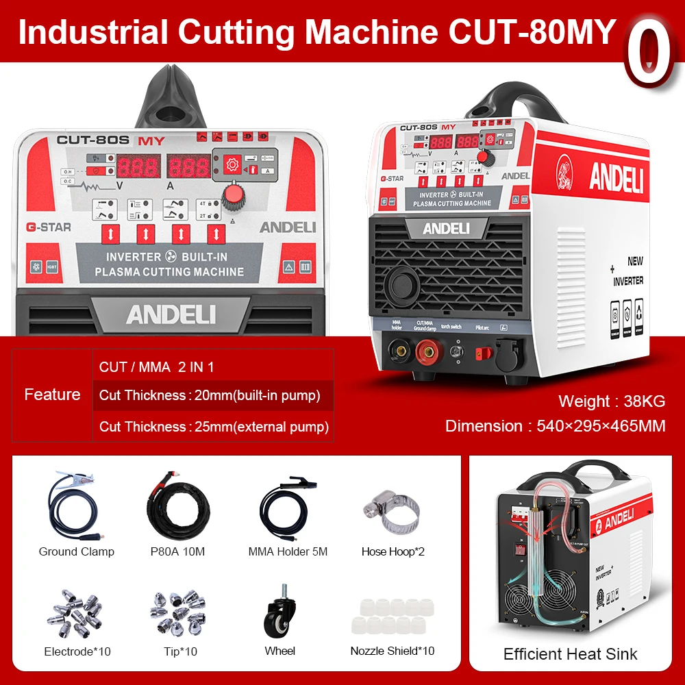 Andeli  220V 385V  CUT-80 HF Cut 2T 4T   2 IN 1MMA  Built in Compressor Plasma Cutting  Machine