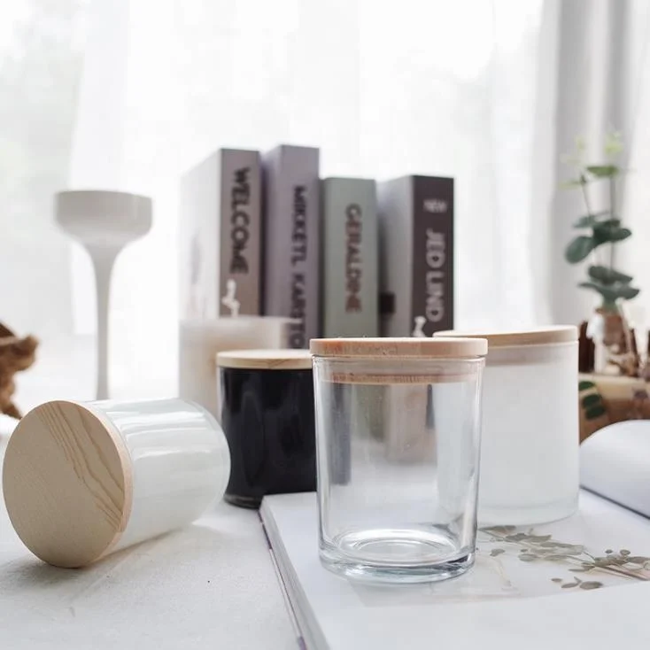 7 унций 10 унций домашний Декор современный уникальный пустой роскошный цветной стеклянный подсвечник на заказ с деревянной металлической крышкой