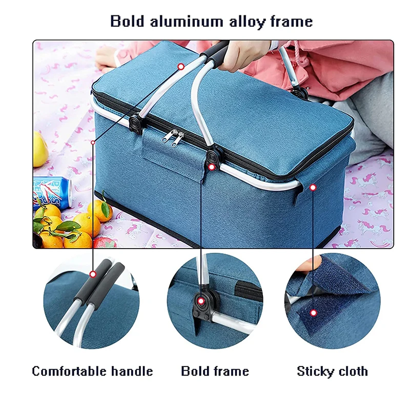 Custom Premium Durable Thickened Picnic Basket Set Foldable 4 Person Wine Insulated Picnic Basket- Perfect for Outdoor Picnic