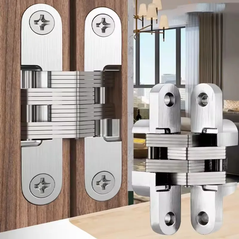 Hot Selling Zinc Alloy SS Cross180 Degree Invisible Conceal Hinge Pivot Door Hinges for Wooden Doors