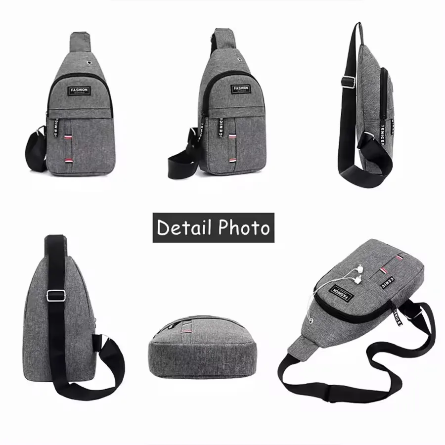 New Male Chest Bag Simple Nylon Fashion Waterproof USB One Shoulder Men Crossbody Bag
