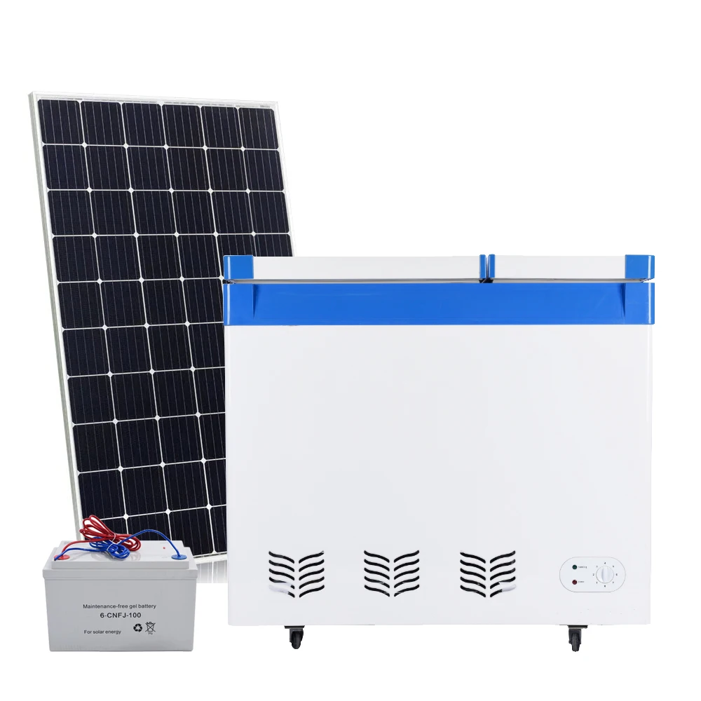 Reliable DC 24 Volt Solar Deep Freezer High-Quality Build Top-Open Double Door with Sliding Glass and Lock for Safe Storage 218L