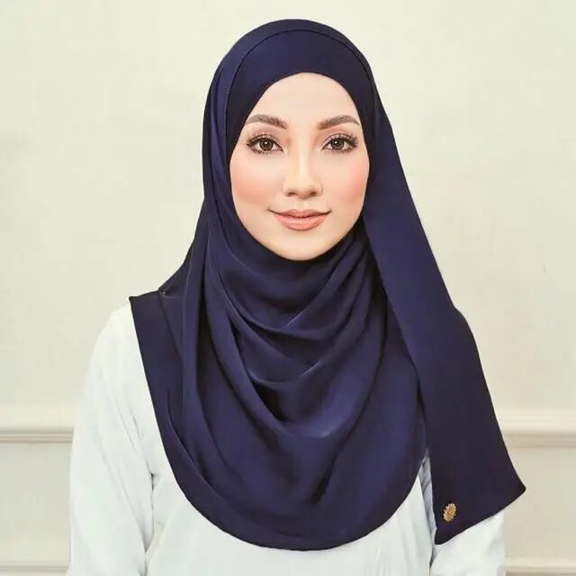 Wholesale High Quality Silk Satin Scarf Long Muslim Women Solid color hijab Malaysia Satin Turban