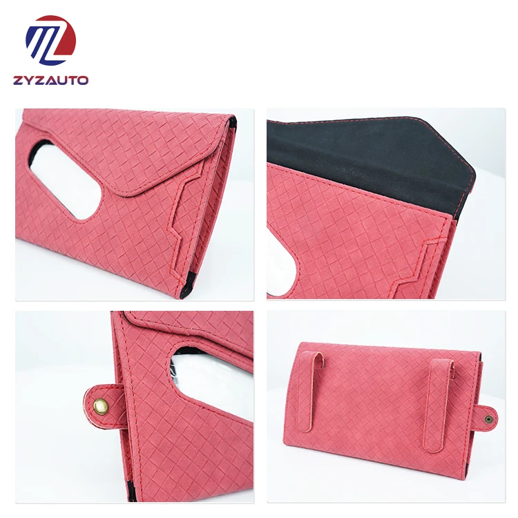 ZY Multi-function Tissue Holder Glasses Clip Car Sun Visors Tissue Storage Leather Material Tissue Box For Car