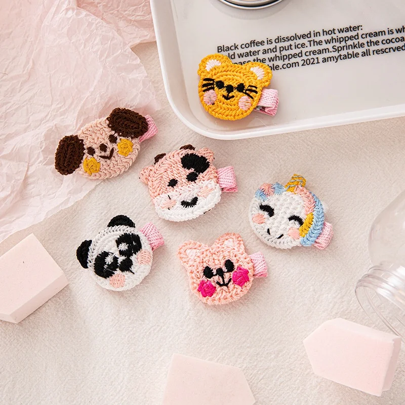 10 set Cute Animals Handmade Braided Hairclip Children Baby Alligator Hairgrip Hair Accessories Crochet Kids Hair Clip For Girls