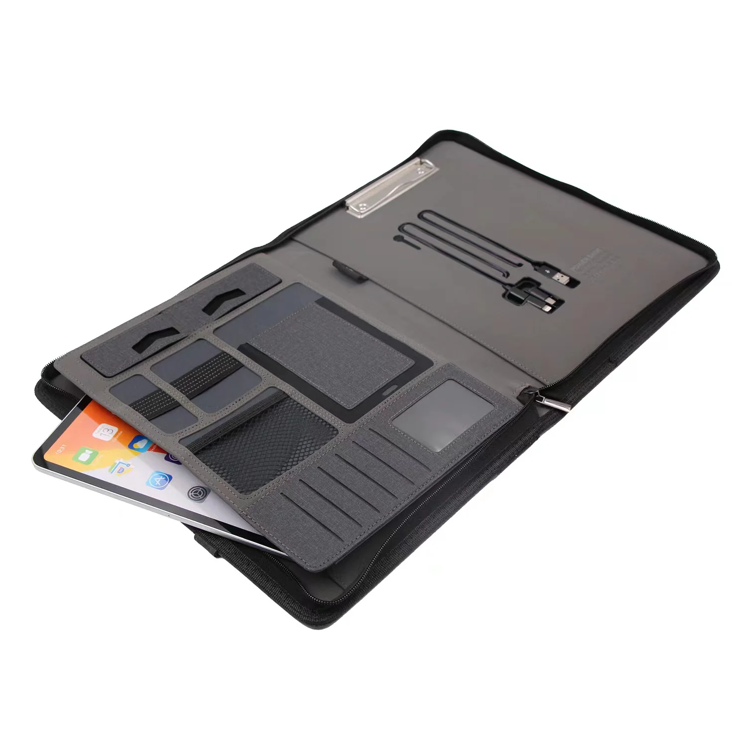 Customizable A4  Multi-Function 16G 8000mAh Powerbank Briefcase Agenda Notepad Wireless Charger Power Bank Organizer Portfolio