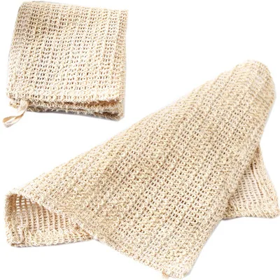 100% Organic Natural Sisal Exfoliating Skin Linen Hemp Cotton Cleaning Washcloth Handkerchief Bath Sisal Wash Cloth