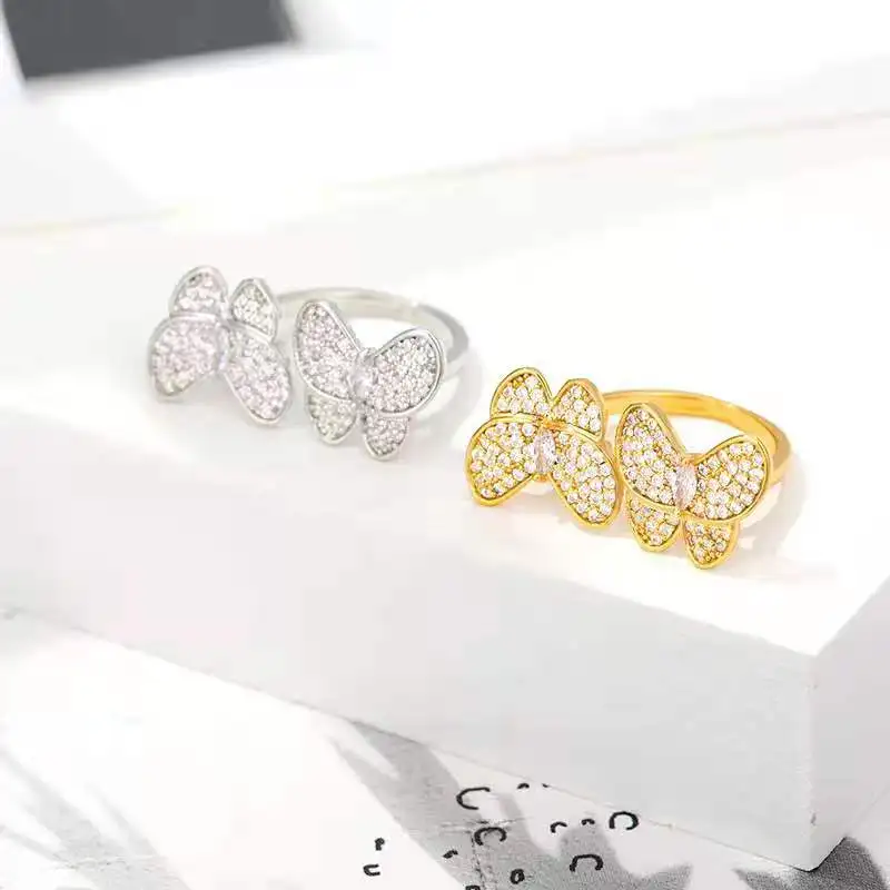 
Trendy CZ Butterfly Finger Ring Gold 18K Cubic Zircon Double Butterfly Ring 