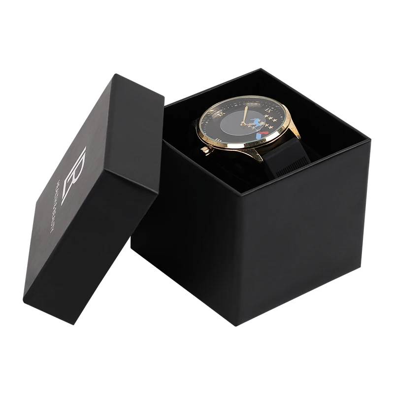 Роскошный логотип ручной работы Scatola Legno Nera Porta Orologio жесткие картонные упаковочные коробки для