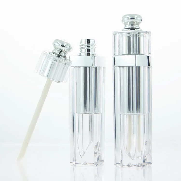 Acrylic PMMA material clear and gold empty square lip blam tube container 5ml transparent lipgloss bottle