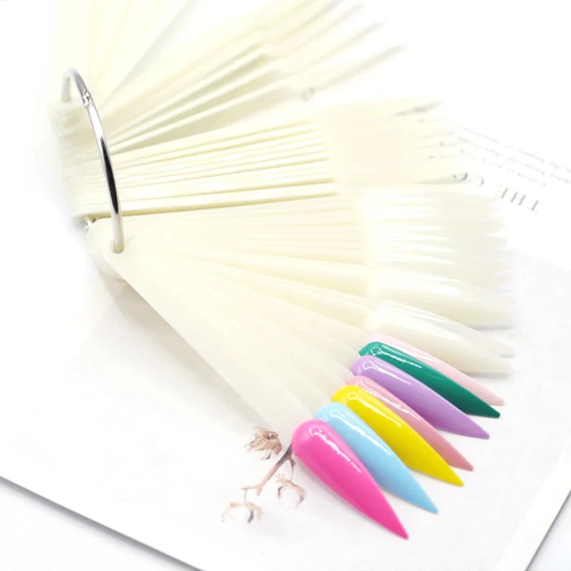 50 tips Fan Shaped Nail Polish Gel Sharp Tips Color Chart Display With Metal Ring Nail Polish Color Chart