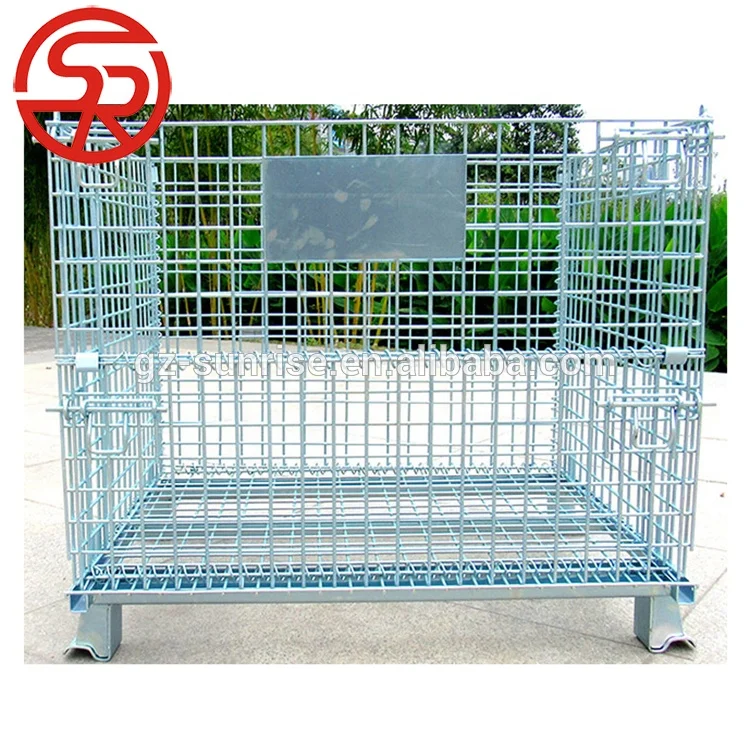 Metal folding steel pallet cage wire mesh container
