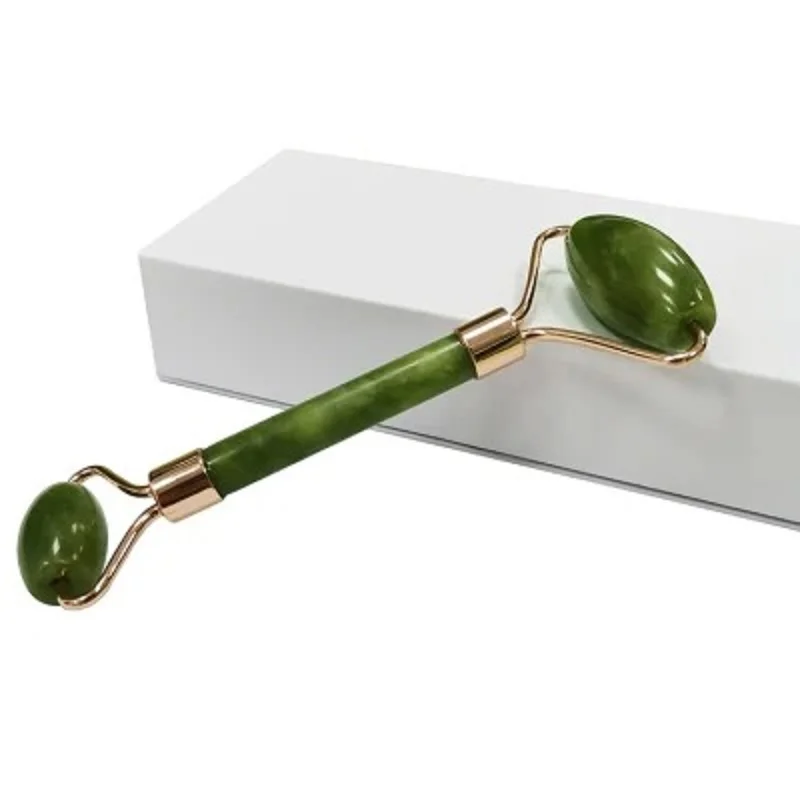 High Quality Wholesale Price Facial Massage Jade Roller Green Heart Guasha Dentado Piedra Nature Facial Massage Roller