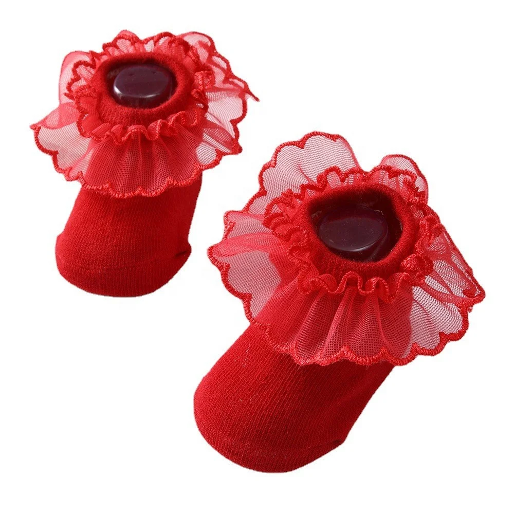 Customization Cute Princess Newborn Baby Lace Cotton Socks 0-2 Years Old Girls Non-Slip Baby Socks