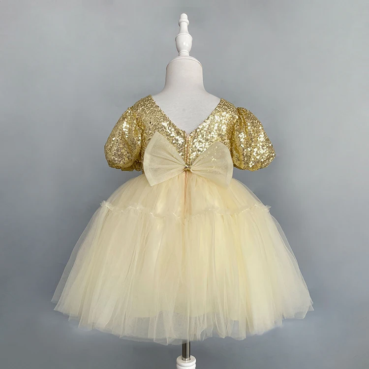 wholesale Luxury princess sequin sparkle baby 1st birthday party christening dress 0-12months