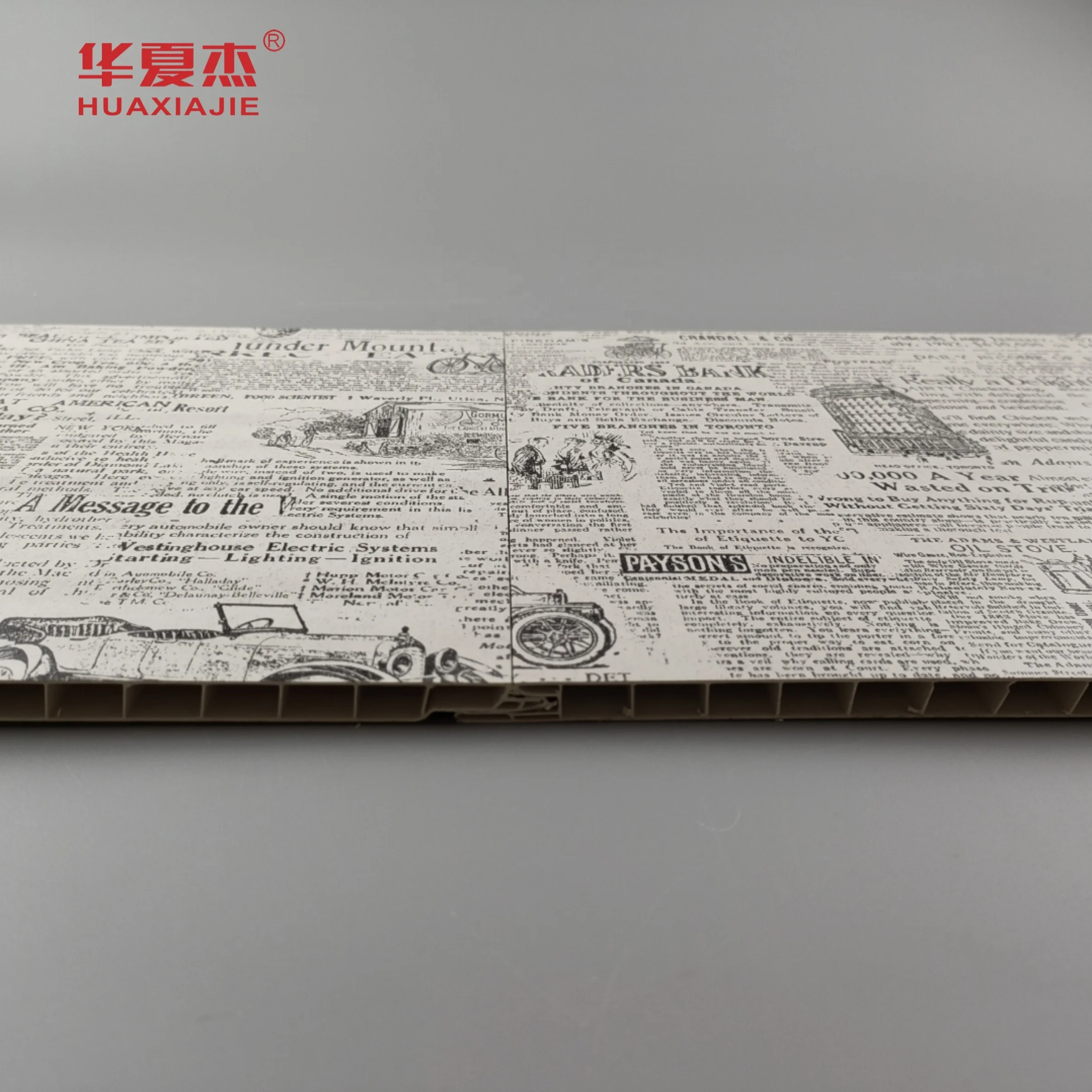 Wholesale laminated classic design pvc wall panel newspaper pattern surface ceiling panels store decoration
