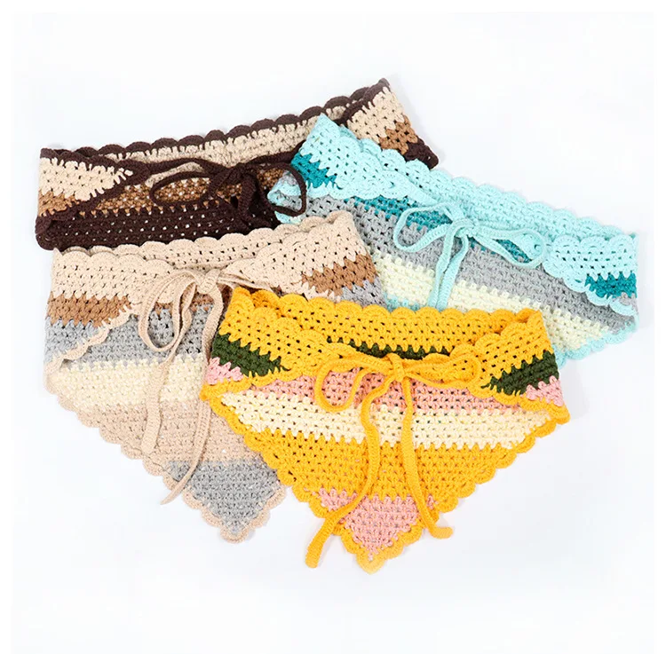 Hot Summer INS Women Hair Accessories Knit Handmade Crochet Triangular Bandana Headband
