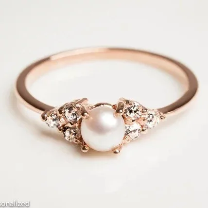 
Charm Fashion Trendy Factory Wholesale plating 925 Sterling Silver New 18 K plated rose gold platinum pearl ring zircon 