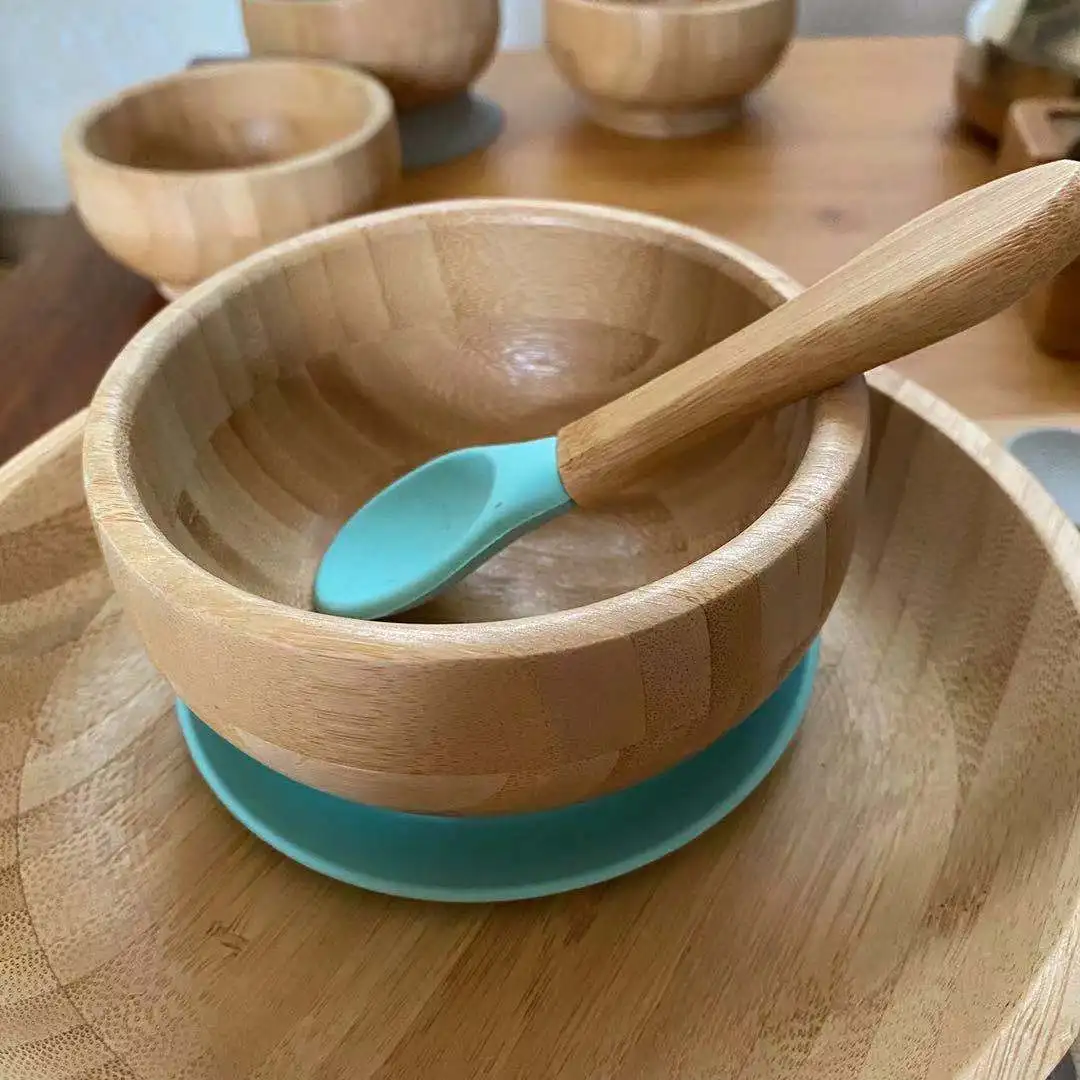 Bamboo Reusable Baby Plate Set Spoon and Fork Free Kid Plates