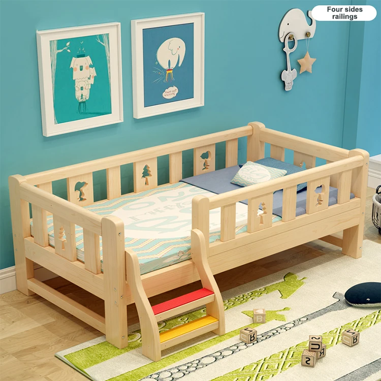 Environmental wooden child bed boys bedroom sleep widened baby bed for children