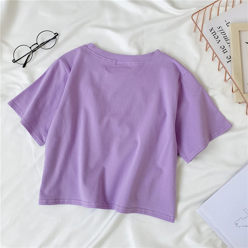 High quality crop top t shirt 180gs 95% cotton plain blank v neck tshirt for custom  women crop top