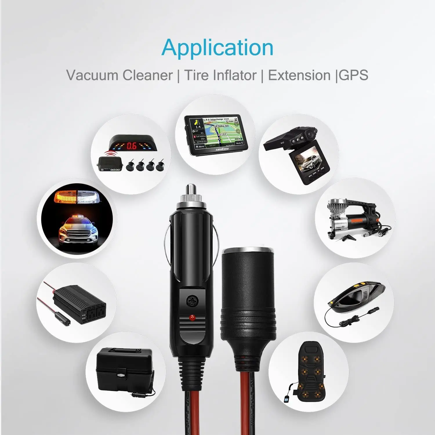 12v Car Motorcycle Custom Cigarette Fused Gps Male Cigarette Lighter Plug to Socket Cables