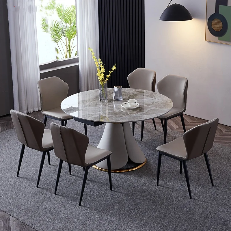 luxury round extendable dining table modern chairs for dinning table dining table set 6 seater