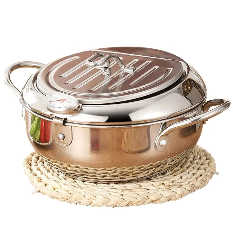 Stainless Steel Tempura Deep Fryer Pot with Oil Strainer
