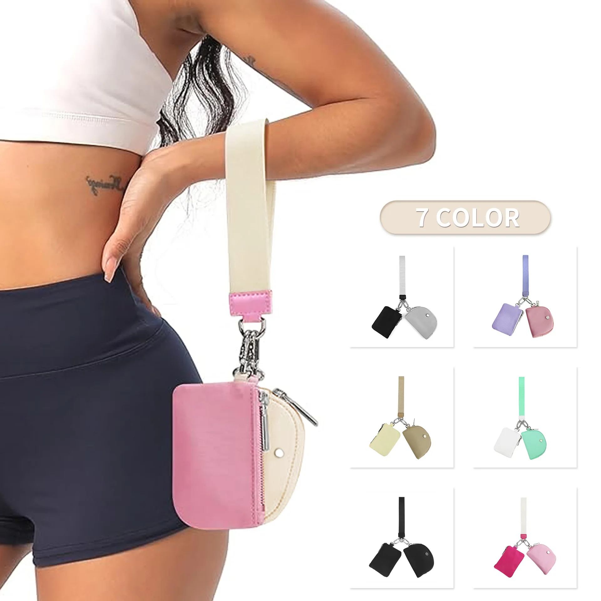 Custom logo Two-pocket Key Chain Detachable Coin Purse Lulu Double Wallet Coin Bag Dual Pouch Wristlet Keychain Bracelet Wallet