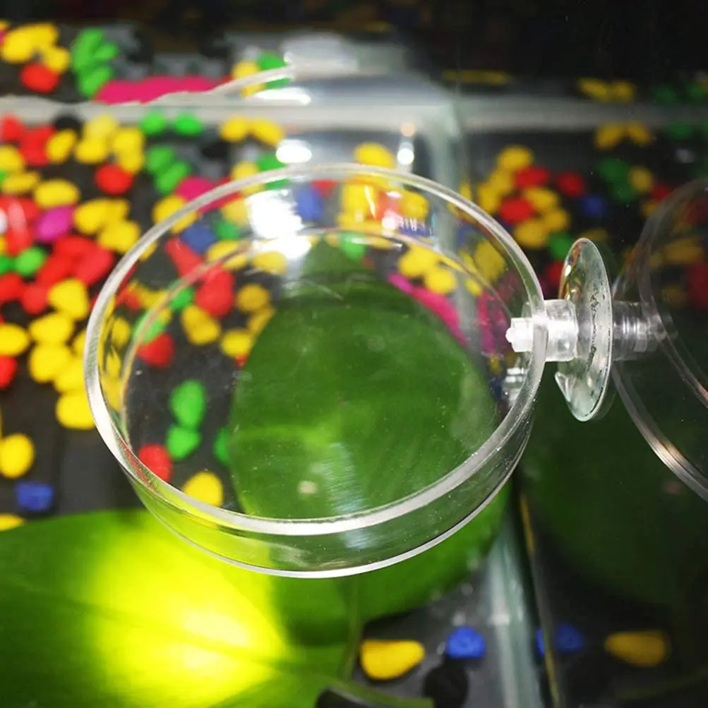 65mm Aquarium Shrimp Food Feeder Dish, Glass Round Fish Tank Feeding Bowls Clear Dishes with Suction