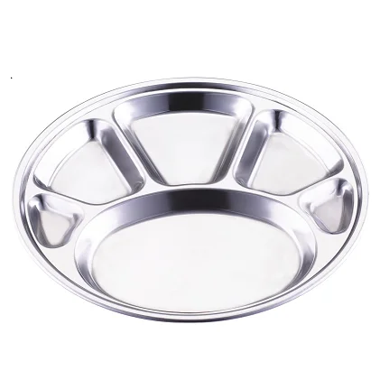 Platter Fruit Snack Tray Multi Sectional Hot Sale 304 Stainless Steel Round Food Dinner Serving Plate Lunch Box With Cover