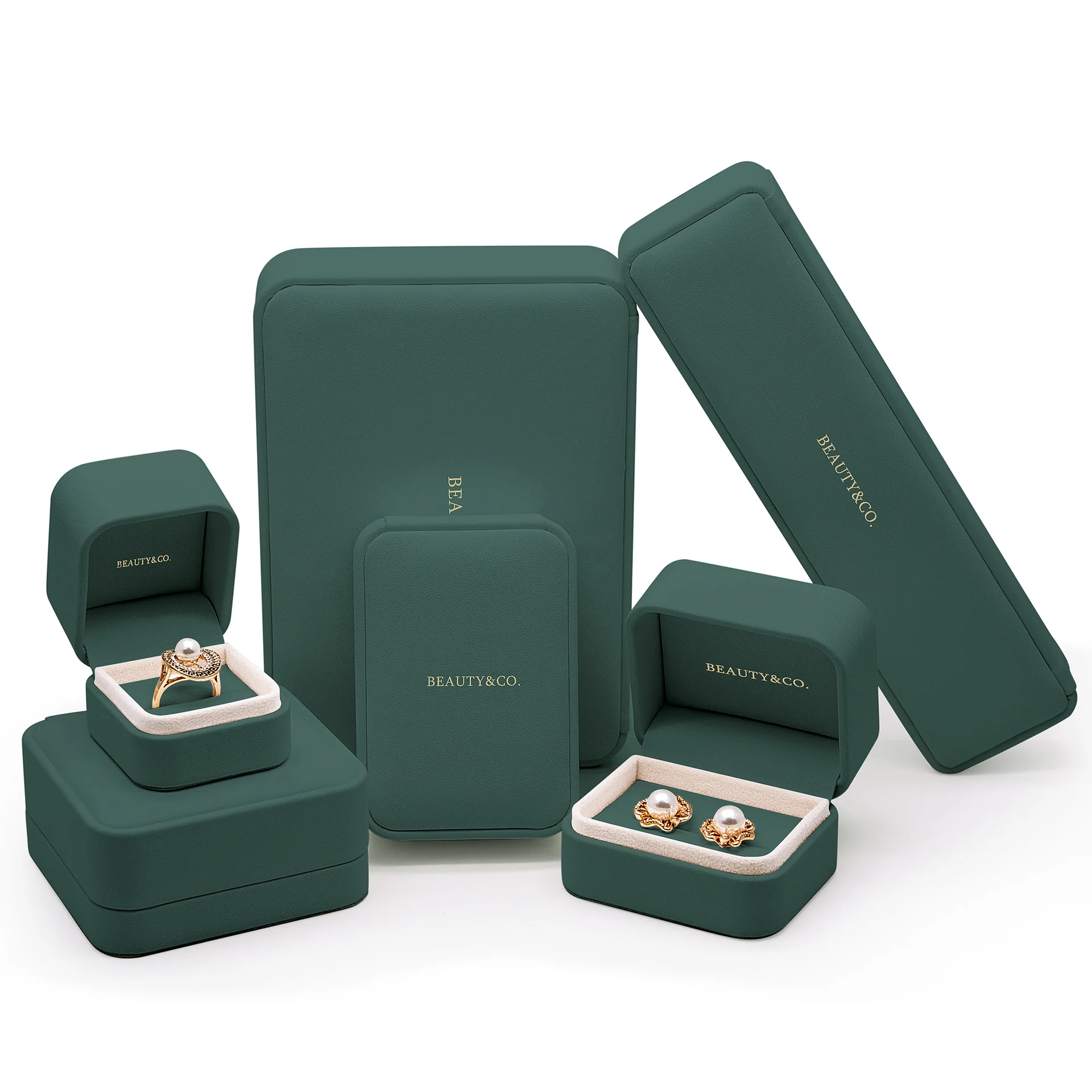 Роскошная темно-зеленая коробка из искусственной кожи с откидной крышкой для ювелирных изделий коробка для свадебных колец