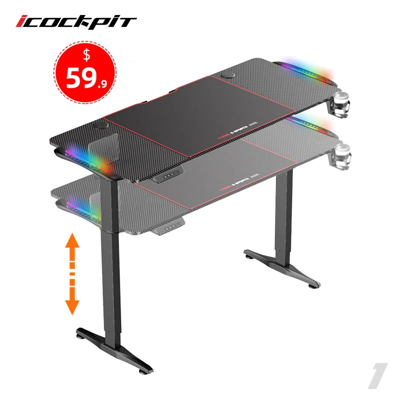 Icockpit Ergonomics Office Furniture Gaming Desk Height Adjustable Computer Sit Stands Desk Computer Gaming Table