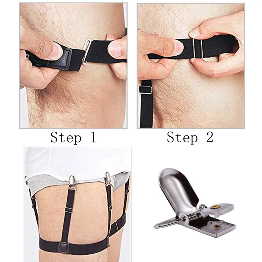 1 Pair Men Stays Belt with Non-slip Locking Clips Keep Shirt Tucked Leg Thigh Suspender Garters Strap