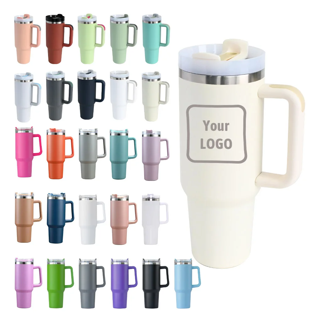Custom Double Wall Insulated Large Coffee Mug Quencher metal cup Stainless Steel 40oz 40 oz Tumbler with Handle