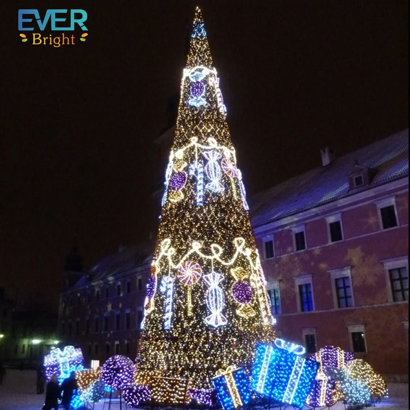 Modern Style 15ft Outdoor Decor Creative lights Christmas Tree with Shining Star Multi-colored Bulbs Motif Led Light