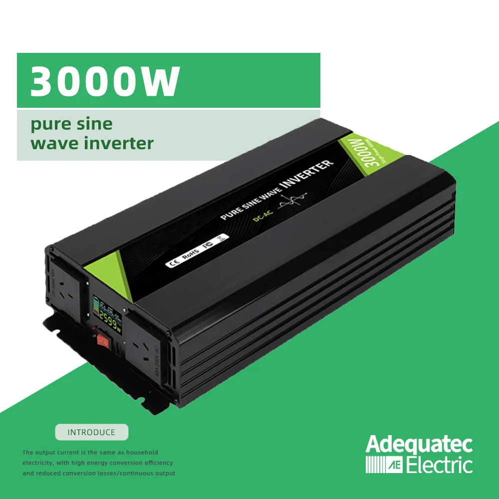 AE 3000W Pure Sine Wave Inverters Converters 12V 24V 48V to 110V 220V Car DC to AC Smart Off-Grid Hybrid Solar Power Inverter