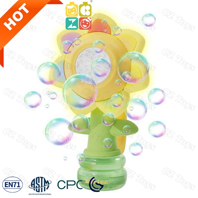 Latest One Style LED Music Swing Sunflower Bubble Machine Electric Automatic Bubble Blower Toy For Kids Outdoor Soap Water Toys