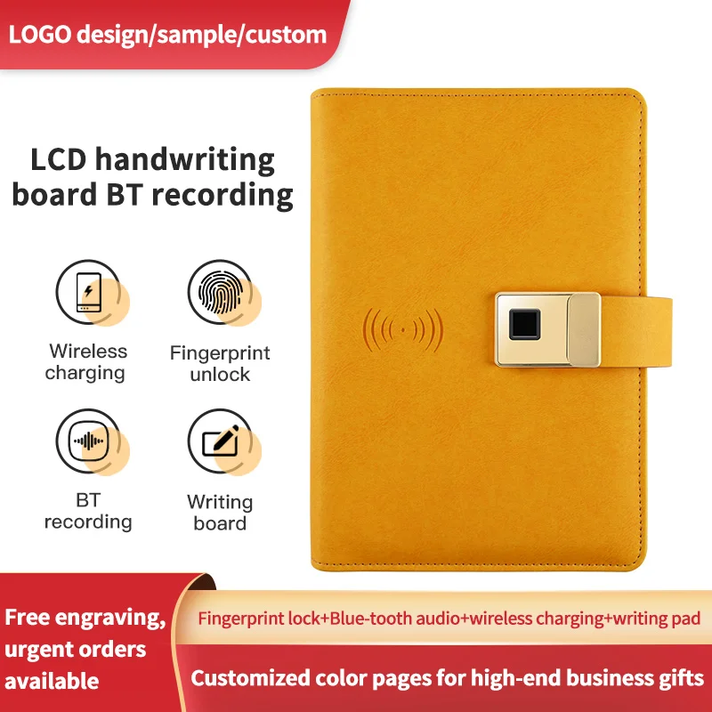 Multifunction 8000mah Power Bank Notebook With Video Recorder Fingerprint Lock Diary Wireless Charging