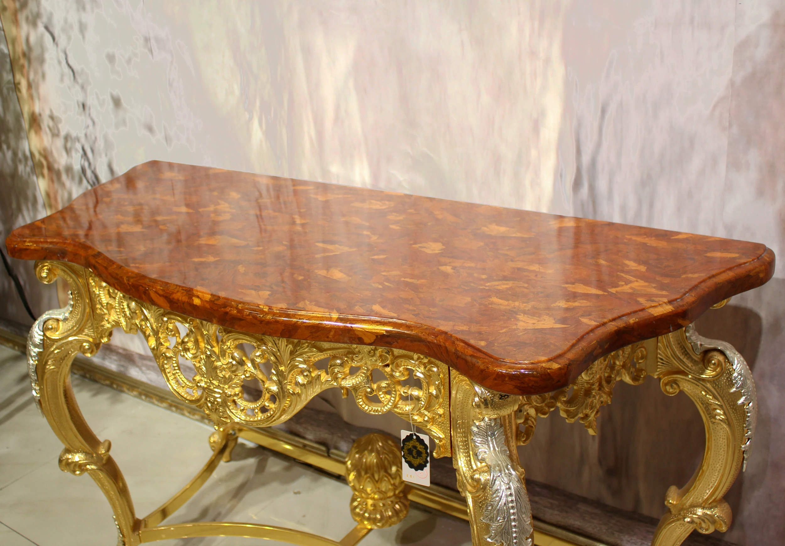 Retro Luxury Porch Italian  Classic Console Golden Copper Corridor Console Table