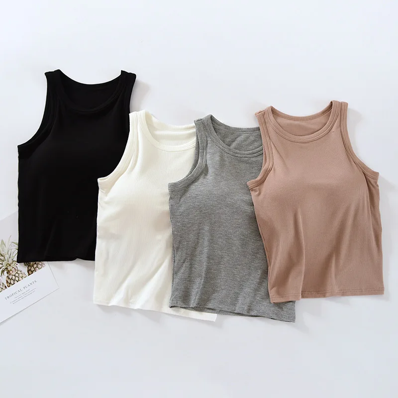 Wholesale High Quality Threaded Camisole With Bra Pad Vest Comfortable And Breathable Slim Bottom Shirt