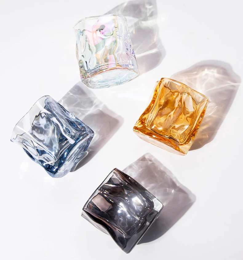 200ml Hand Made Twisted Liquor Whiskey Tasting Tumbler Glass Barware Lead Free Irregular Glass Cocktail Twist Cup for Party