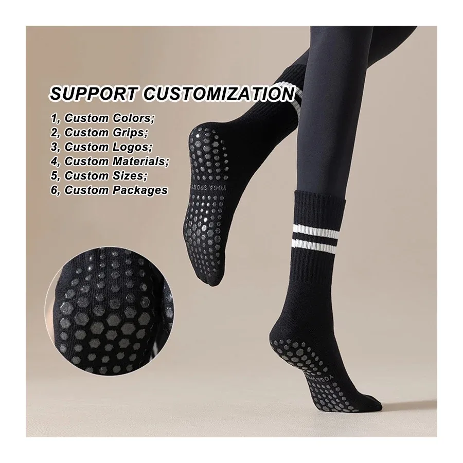 Seamless Custom Logo Grip Barre Trampoline socks Ankle Pilates Non Slip Yoga Socks Lulu compression tube crew Socks
