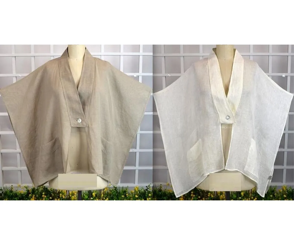 Super Designer Oversize Bolero Jacket Swing Linen Poncho Style One Size Natural Color Fits S to 3X