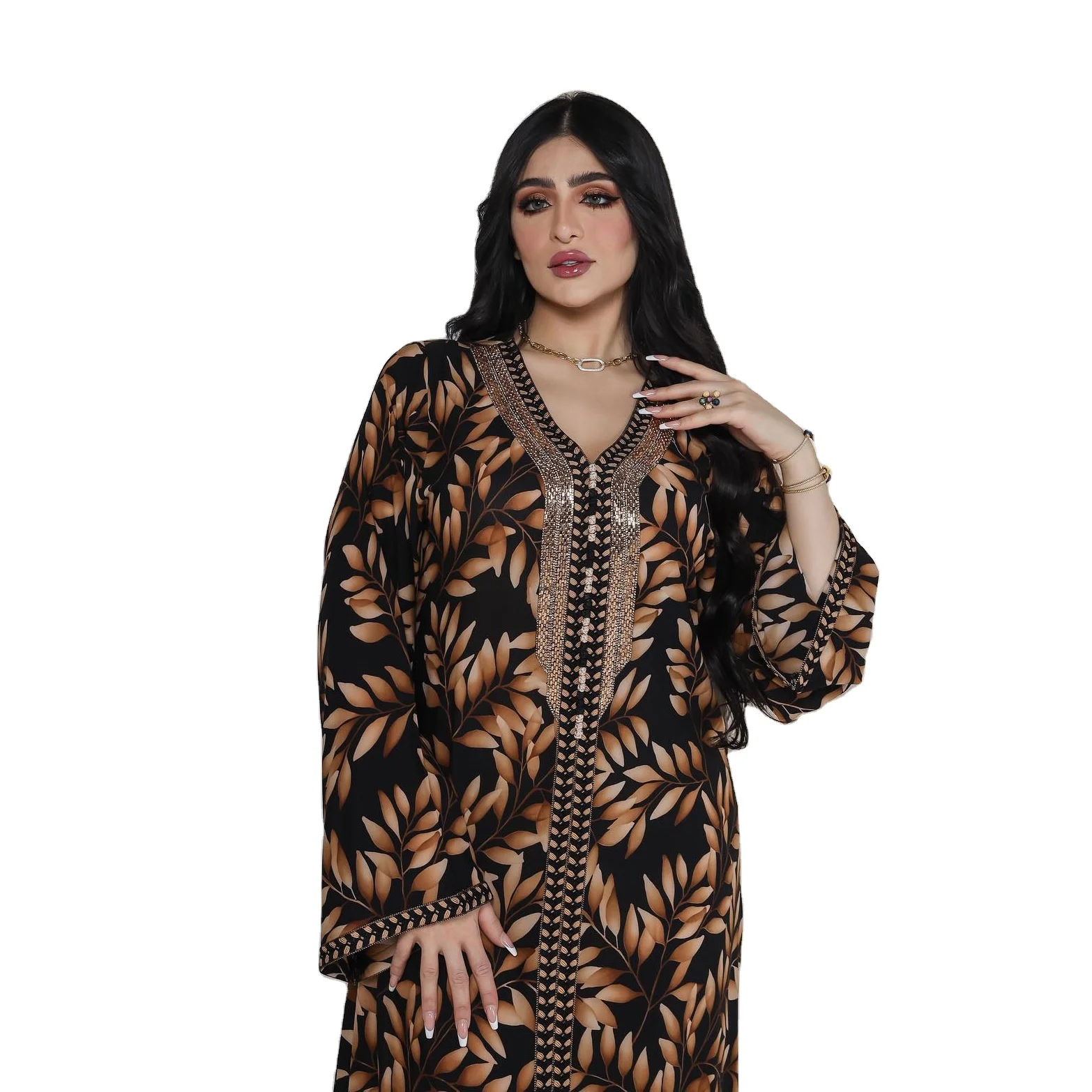 Stunning Black Dubai Arabic Evening Dresses Beaded Long Sleeve Moroccan Kaftan Evening Gown Muslim Dresses